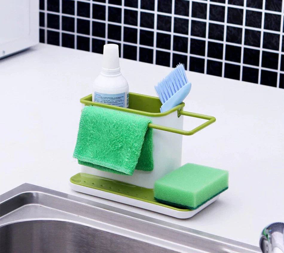 3-in-1 Soap Pump Dispenser With Sponge Holder Liquid Dispenser Container Hand Press Soap Organizer Kitchen Cleaner Tools hot with Self Draining Sink Tidy Organizer Brush Sponge Cleaning Cloth Holder - AVORA