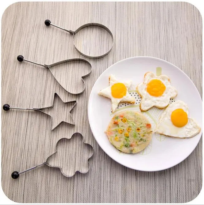 Pack of 4 Egg Shaper Kitchen Tools Star, Heart, Round, Flower Shaped Stainless Steel - (random color ) - AVORA