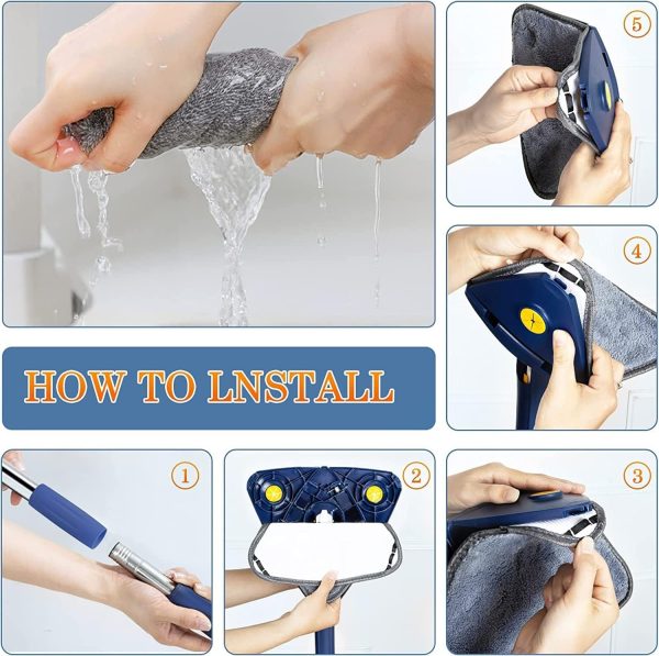 360 Twist Rotatable Mop | Extended Triangle Auto Squeeze Long Handle Mop 360 Twist Squeeze Wringing X-type Window Glass Toilet Bathroom Floor Household Cleaning Ceiling Dusting - AVORA