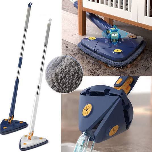 360 Twist Rotatable Mop | Extended Triangle Auto Squeeze Long Handle Mop 360 Twist Squeeze Wringing X-type Window Glass Toilet Bathroom Floor Household Cleaning Ceiling Dusting - AVORA