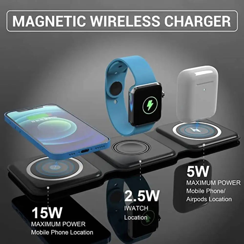 3 in 1 Magnetic Wireless Charger Foldable 15W Original Charging Station - AVORA