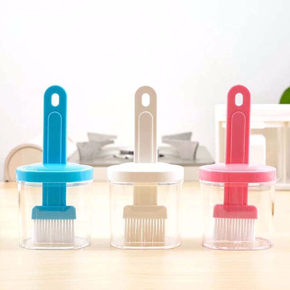 Plastic Oil Bottle Seasoning Dispenser with Silicone Rubber Bristle Brush for BBQ, Oil Brush Bottle Set Oil Storage Container for Kitchen (random color ) - AVORA