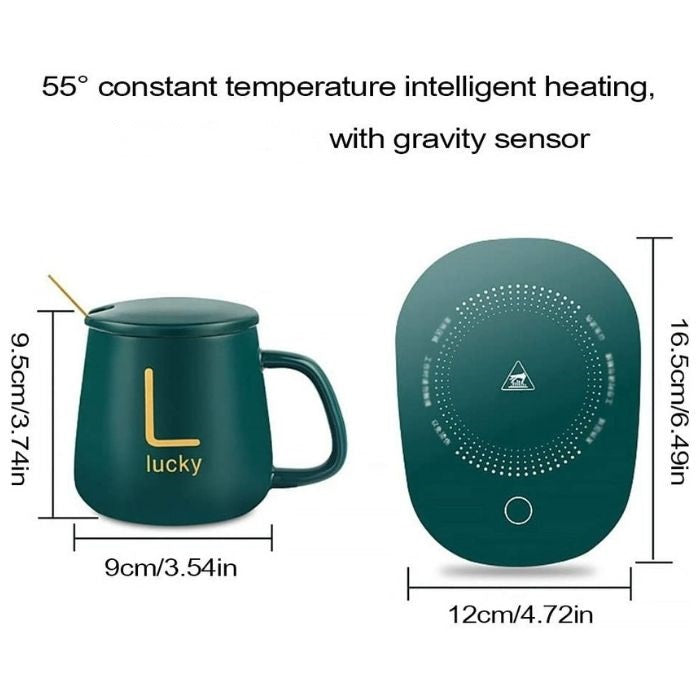 Ceramic Coffee Cup With Automatic Heating Pad | Only In Green Color - AVORA