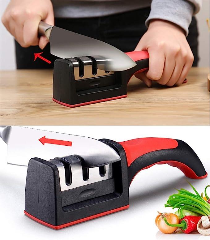3-in-1 Knife Sharpener With Fruit And Meat Knife Peeler.3-Stage Diamond Coated Knife Sharpener,Kitchen Helper Three-piece Knife Sharpener Set With a Knife Ceramic peeler - AVORA