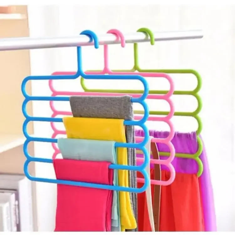 5 Layer Magic Hangers Hanger: Anti-Slip Multi-Purpose and Multi-Functional Magic Multiple Layer Trousers Hangers Hanger - Multifunction Pants Closet Belt Holder Rack S-Type 5 Layers Saving Space Hangers Hanger - AVORA