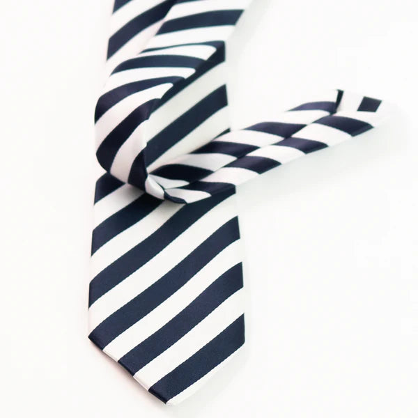Blue & White Striped Tie with Pocket Square