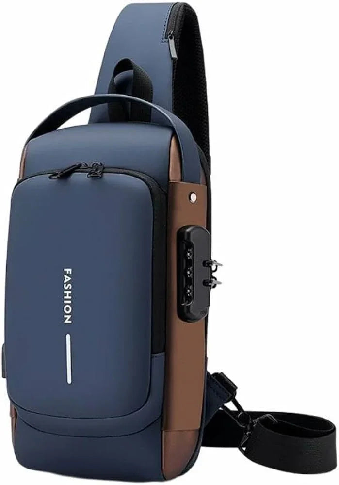 Blue & Brown | Multifunction Anti-Theft USB Charging Crossbody Shoulder Bag | Stylish, Secure & Ready for Adventures