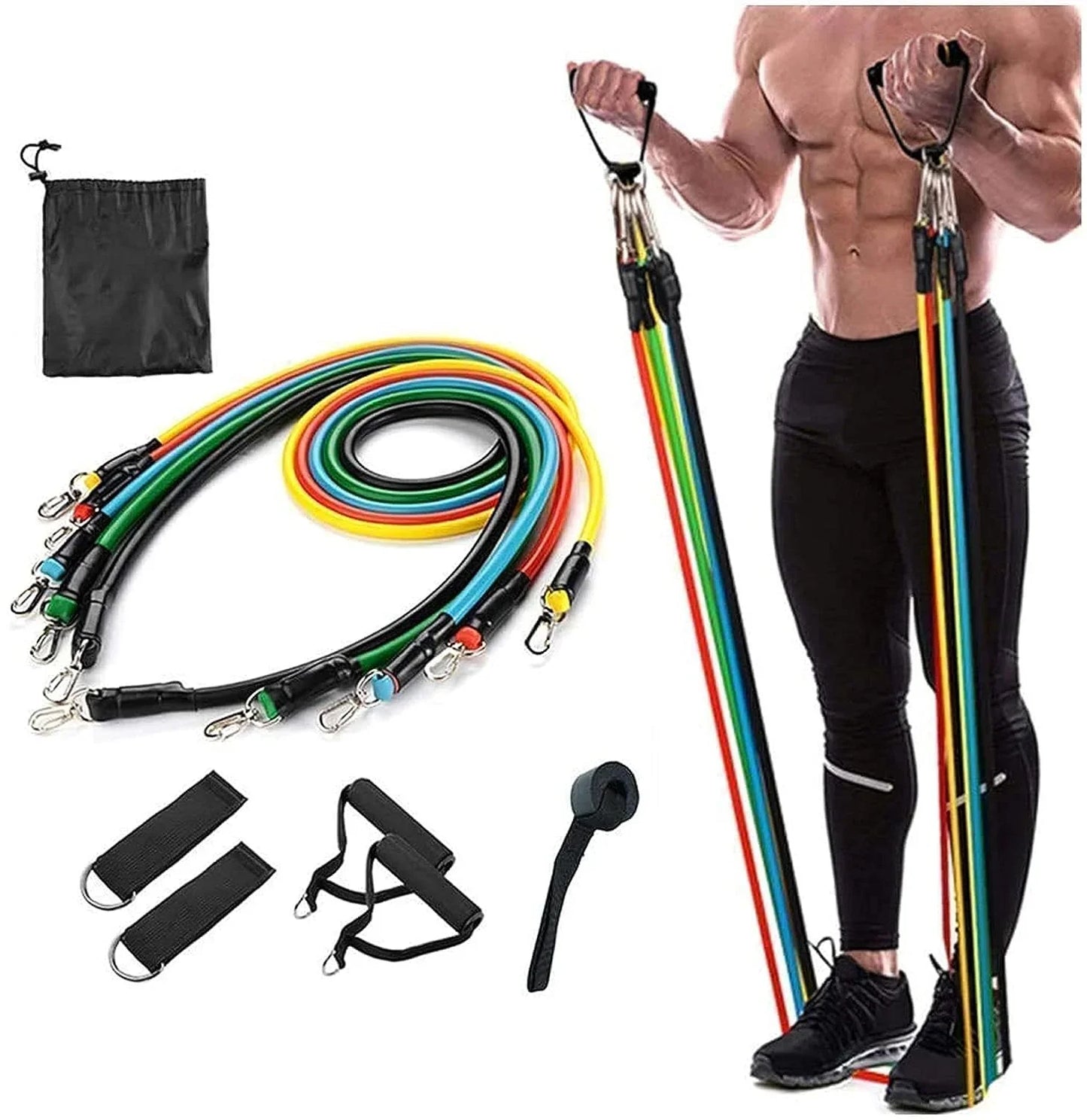 Gym Belt | 5-in-1 Power Exercise Resistance Band Set β Adjustable Fitness Equipment for All |Without Box | Pouch Packing