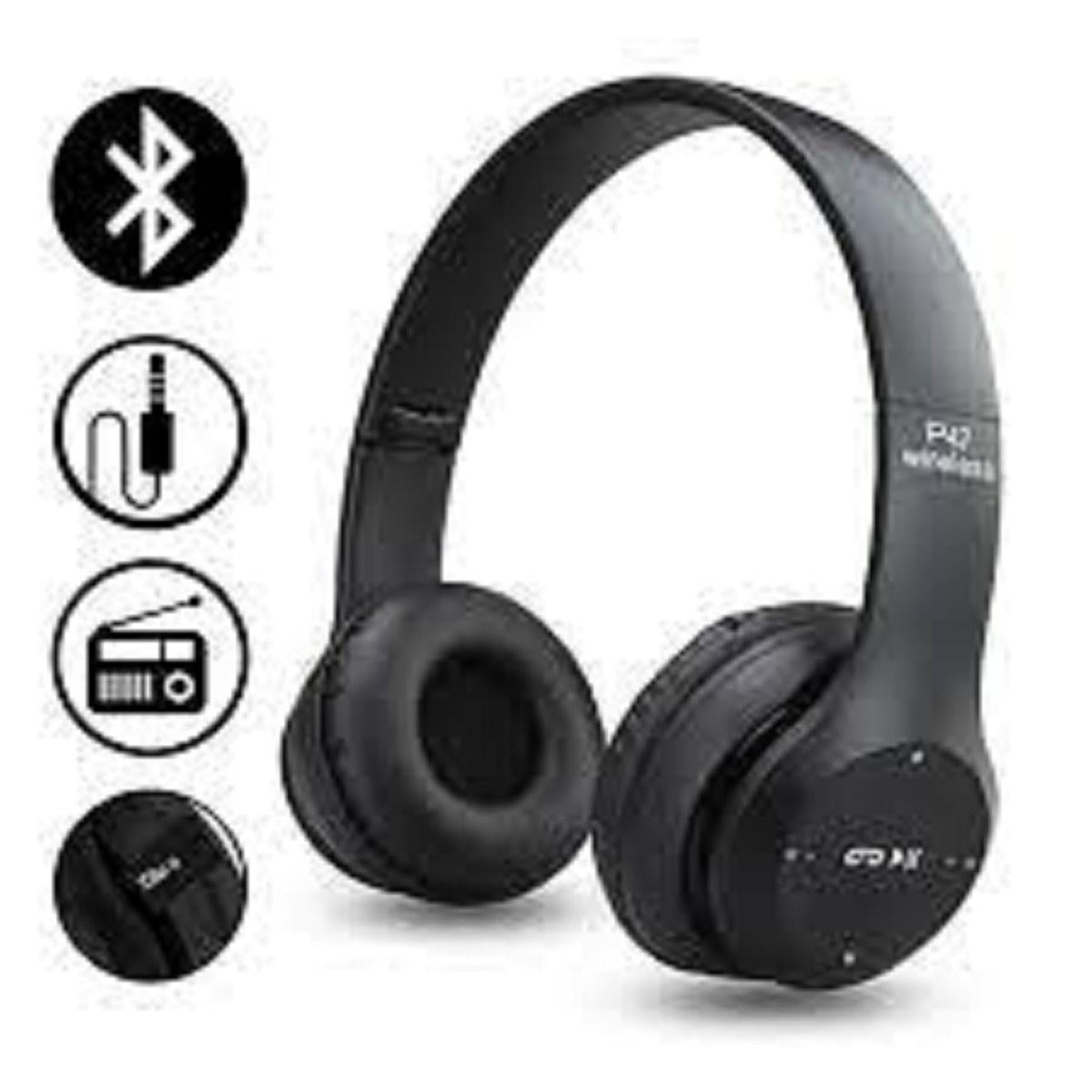 P47 Wireless Headphones | Bluetooth Foldable Headset with Microphone Support FM Radio TF for PC TV Smart Phones & Tablets - AVORA