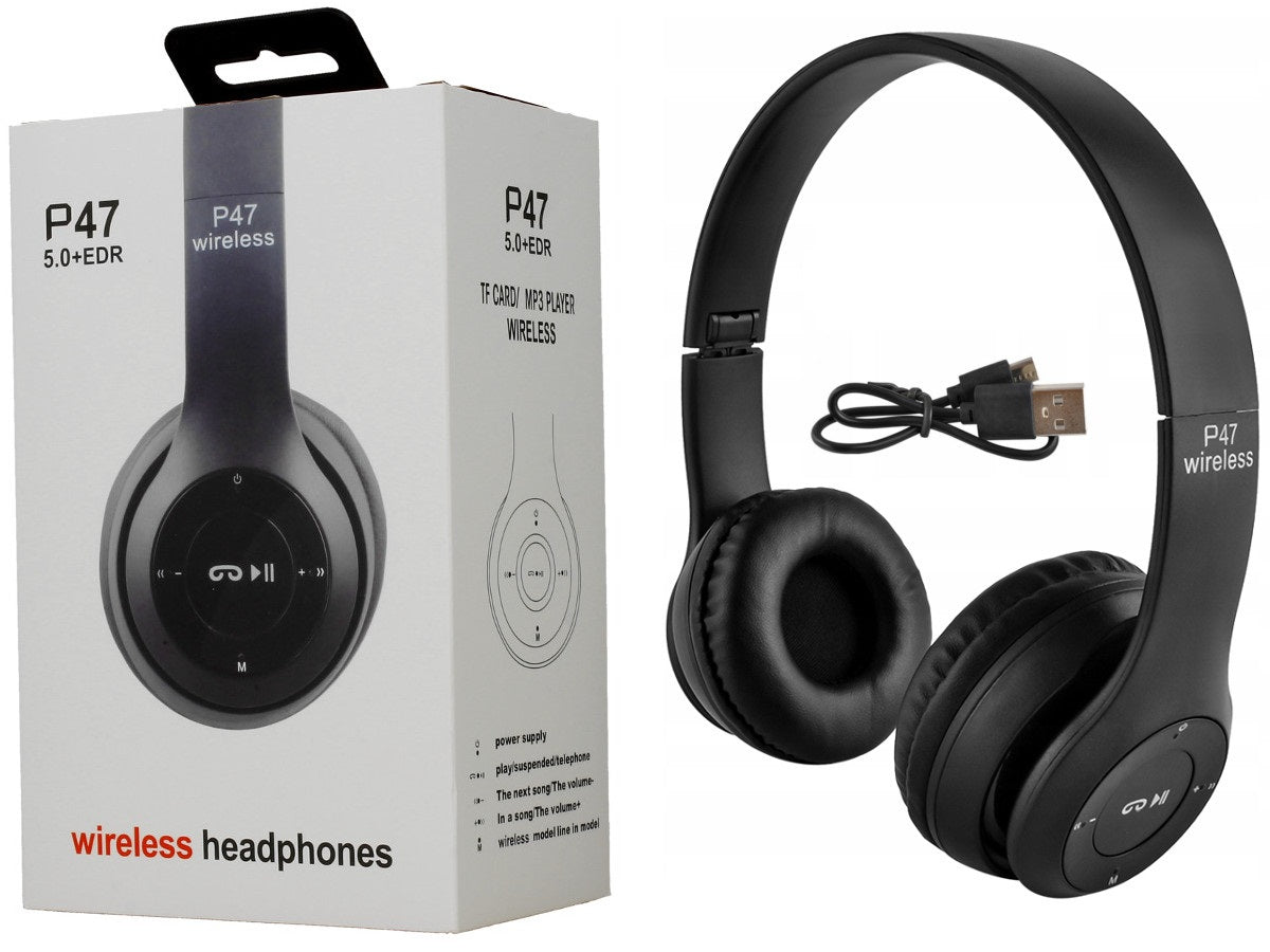 P47 Wireless Headphones | Bluetooth Foldable Headset with Microphone Support FM Radio TF for PC TV Smart Phones & Tablets - AVORA