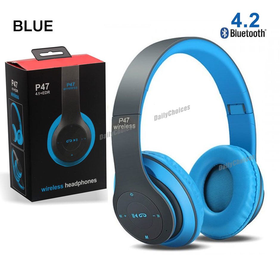 P47 Wireless Headphones | Bluetooth Foldable Headset with Microphone Support FM Radio TF for PC TV Smart Phones & Tablets - AVORA