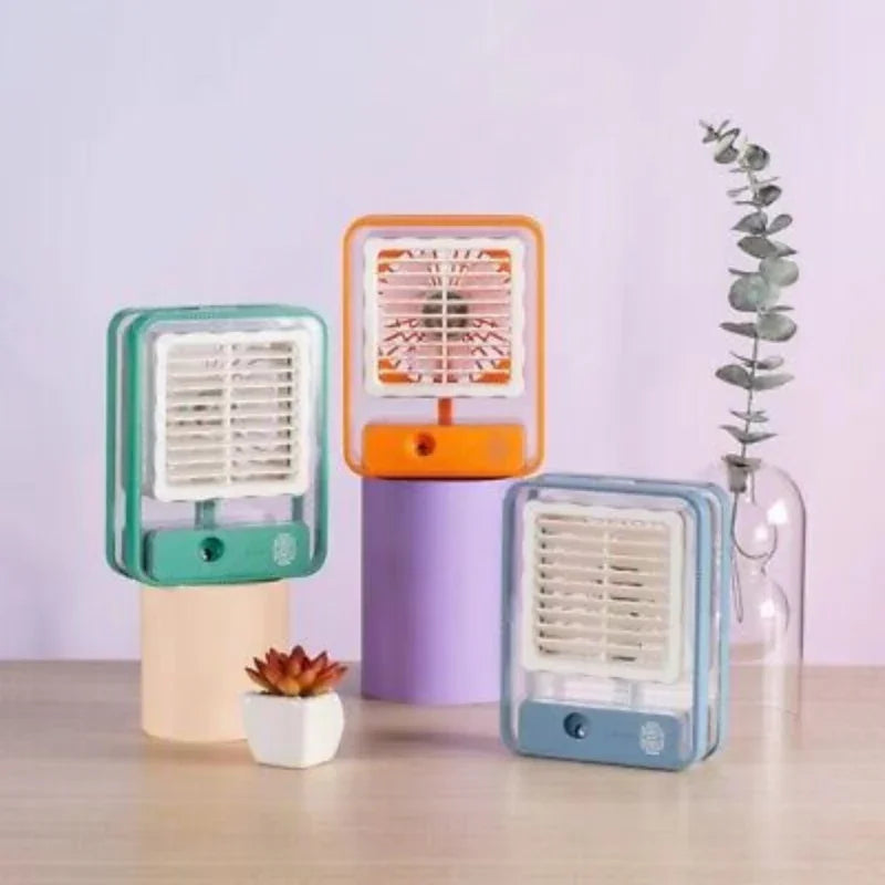 Portable USB Air Cooler Fan – 3-Speed, Mist Spray, Rechargeable | Random Color