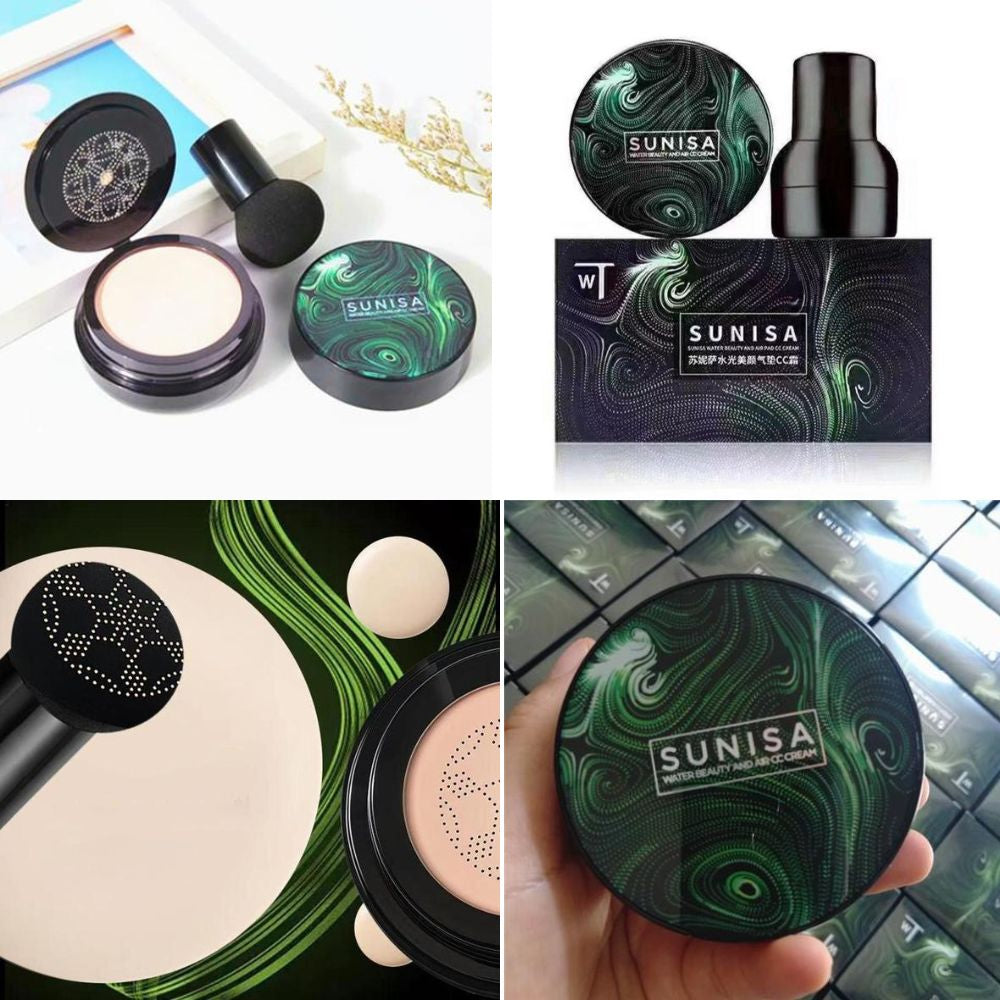 SUNISA foundation Base Original 3 In 1 | Air Cushion CC & Bb Cream | Waterproof Foundation | Moisturizing Liquid Foundation with Sponge - AVORA