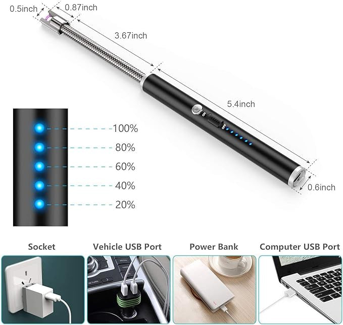 USB Rechargeable Flameless Arc Lighter Flexible & Windproof for Candles, Hiking, Camping, Kitchen, Fireplaces - AVORA