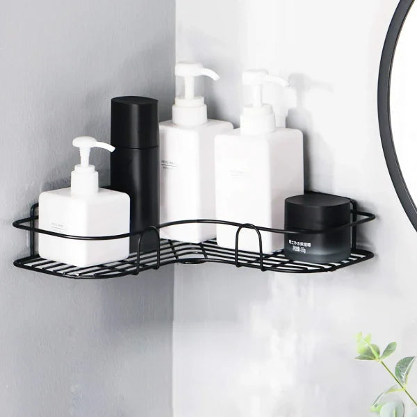 Wall Corner Rack + 2 Self Adhesive Screws | Multipurpose Kitchen, Sink Organizer, Metal Bathroom Accessories Corner | Shelf Wall Mount Storage Rack - AVORA