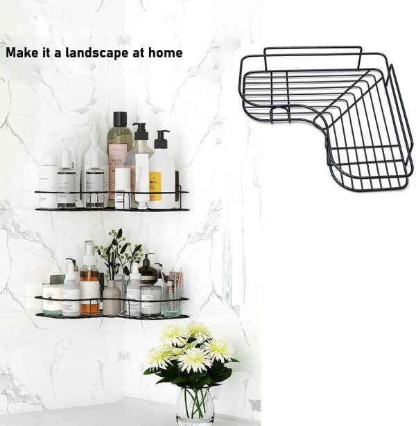 Wall Corner Rack + 2 Self Adhesive Screws | Multipurpose Kitchen, Sink Organizer, Metal Bathroom Accessories Corner | Shelf Wall Mount Storage Rack - AVORA