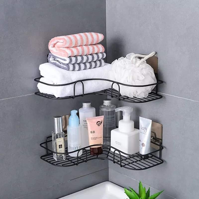Wall Corner Rack + 2 Self Adhesive Screws | Multipurpose Kitchen, Sink Organizer, Metal Bathroom Accessories Corner | Shelf Wall Mount Storage Rack - AVORA