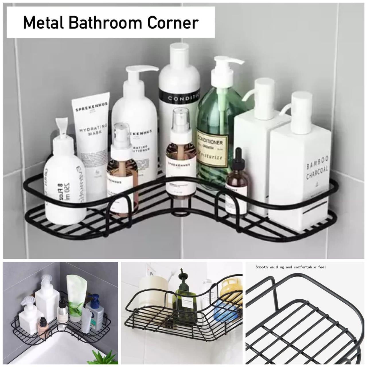 Wall Corner Rack + 2 Self Adhesive Screws | Multipurpose Kitchen, Sink Organizer, Metal Bathroom Accessories Corner | Shelf Wall Mount Storage Rack - AVORA