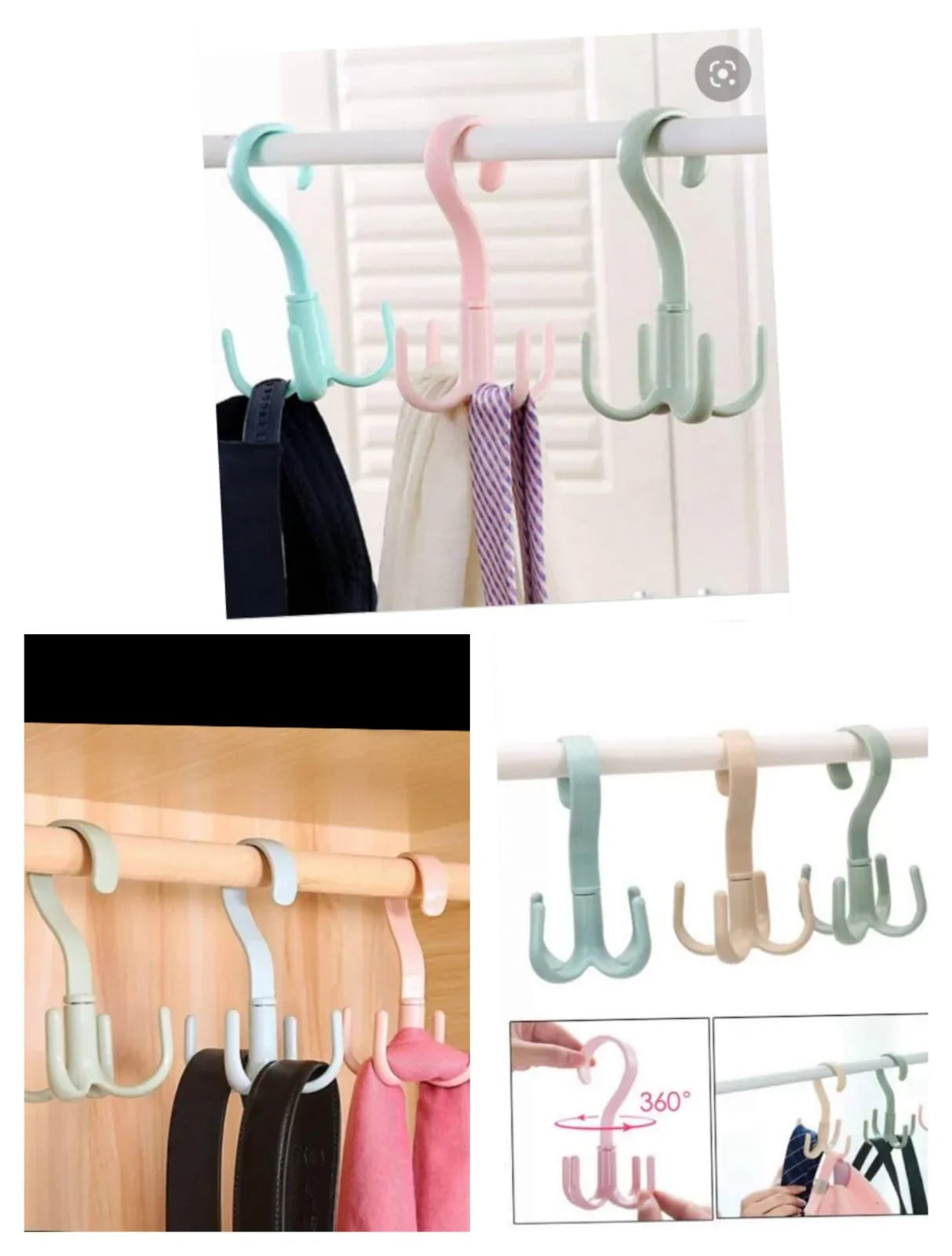 1/4Pcs Rotatable Hook Wardrobe Bag Rack Organizer Holder for Closet Scarf Belt Shoes Hanging Storage Hooks(random color) - AVORA