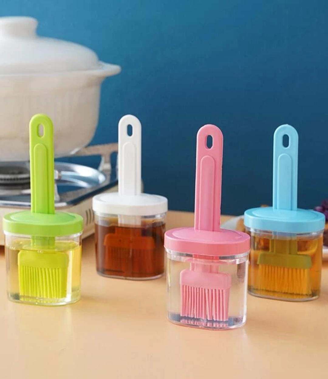 Plastic Oil Bottle Seasoning Dispenser with Silicone Rubber Bristle Brush for BBQ, Oil Brush Bottle Set Oil Storage Container for Kitchen (random color ) - AVORA