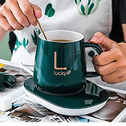 Ceramic Coffee Cup With Automatic Heating Pad | Only In Green Color - AVORA