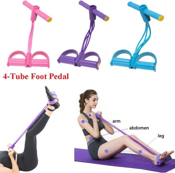 Foot Pedal Resistance Band Elastic Sit-Up Pull Rope Yoga Fitness Gym - Elastic Pull Ropes Tummy Trimmer (Random Colors) - AVORA