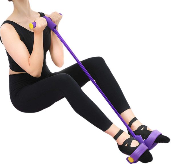 Foot Pedal Resistance Band Elastic Sit-Up Pull Rope Yoga Fitness Gym - Elastic Pull Ropes Tummy Trimmer (Random Colors) - AVORA
