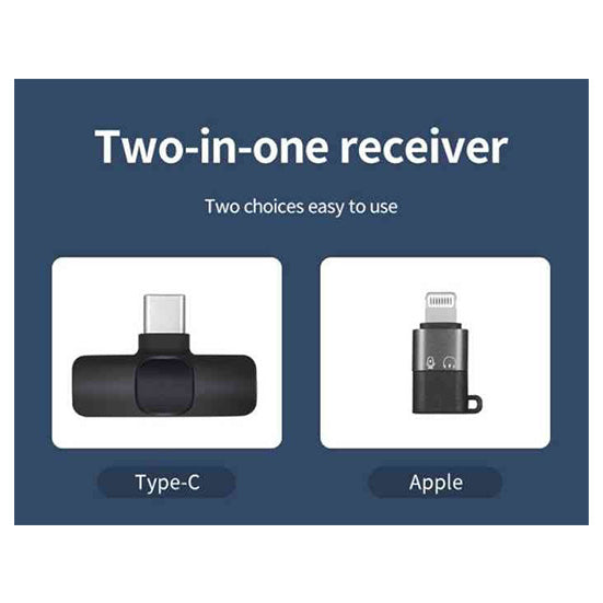 K9 Dual Microphone Mic Plug & Play Usb Type C & Ios Wireless Lavalier Microphone Auto Sync Noise Reduction No App Or Bluetooth Needed- Dual Mic