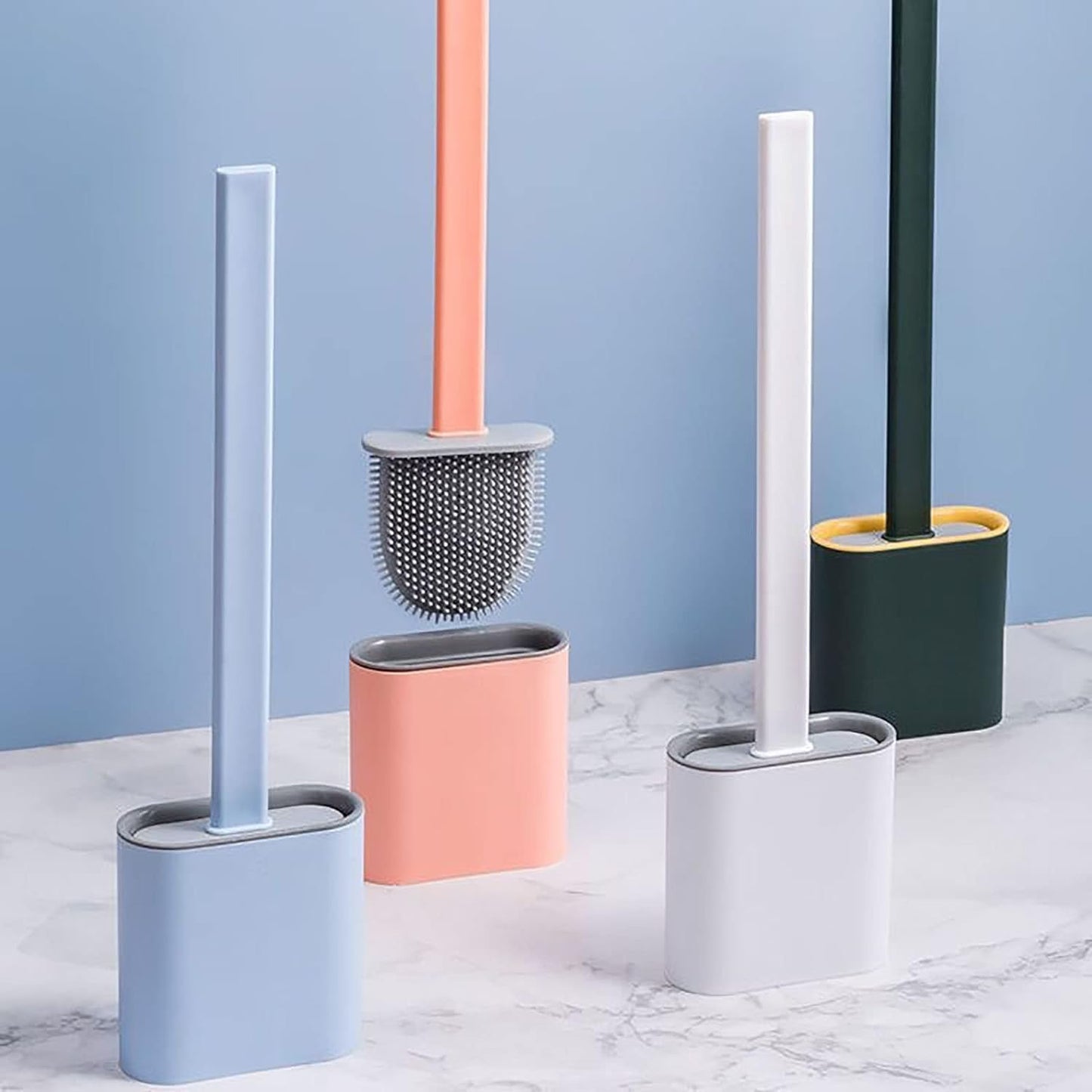 Toilet Brush Silicone Brush Toilet with Quick Drying Holder (Random Color) - AVORA