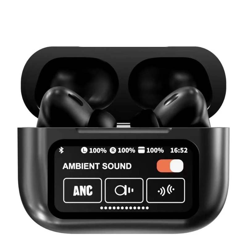 Black A9 Pro ANC AirPods with Screen | Bluetooth 5.4 - AVORA