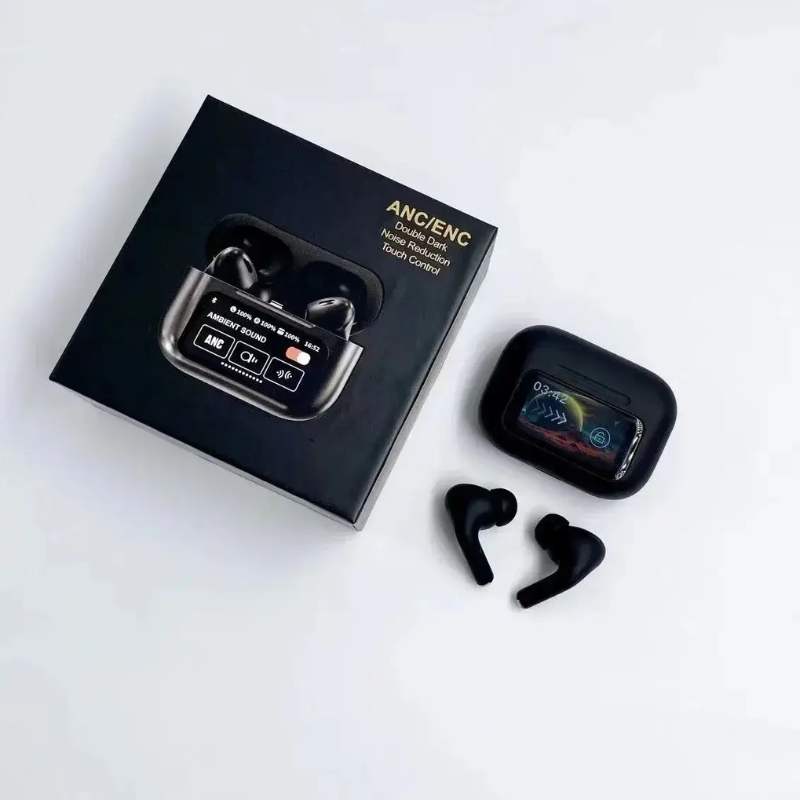 Black A9 Pro ANC AirPods with Screen | Bluetooth 5.4 - AVORA