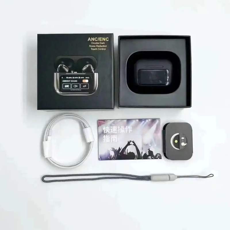 Black A9 Pro ANC AirPods with Screen | Bluetooth 5.4 - AVORA