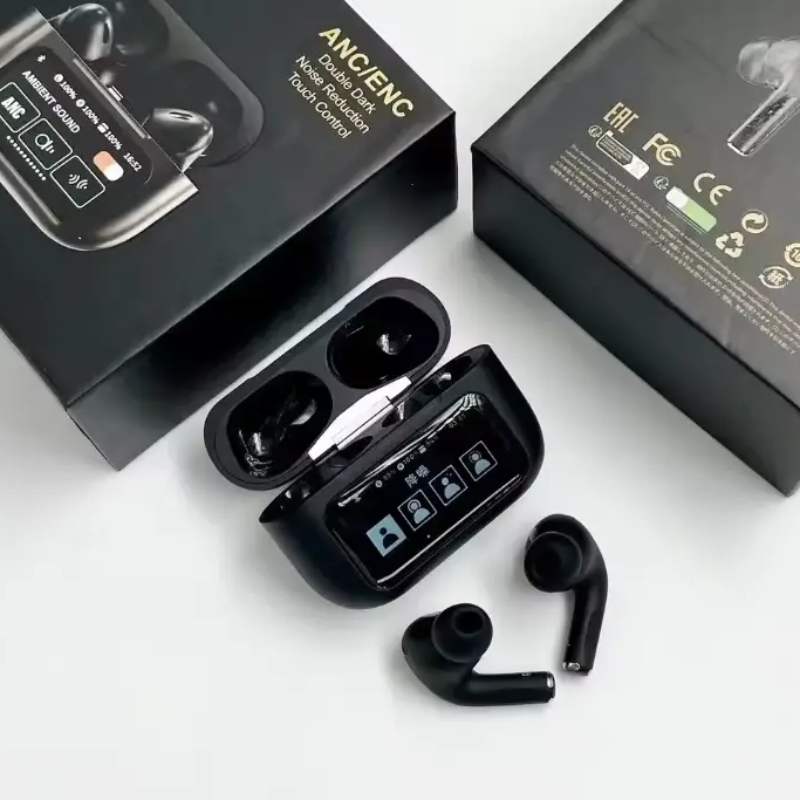 Black A9 Pro ANC AirPods with Screen | Bluetooth 5.4 - AVORA