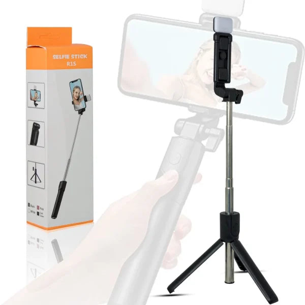 R1s Selfie Stick With Tripod | Bluetooth Foldable Selfie Rod With Remote Control For Phone Action Camera Iphone with Flash Light
