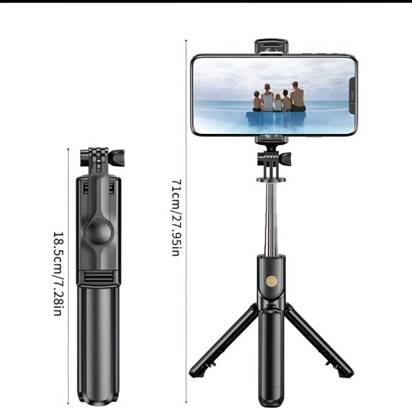 R1s Selfie Stick With Tripod | Bluetooth Foldable Selfie Rod With Remote Control For Phone Action Camera Iphone with Flash Light