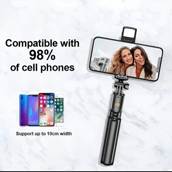 R1s Selfie Stick With Tripod | Bluetooth Foldable Selfie Rod With Remote Control For Phone Action Camera Iphone with Flash Light