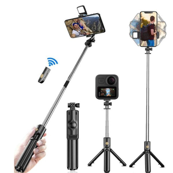 R1s Selfie Stick With Tripod | Bluetooth Foldable Selfie Rod With Remote Control For Phone Action Camera Iphone with Flash Light - AVORA