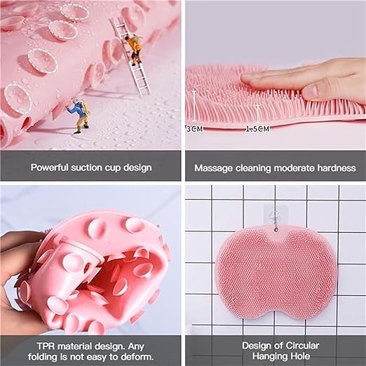Shower Foot & Back Scrubber Mat, Wall Stick Suction Silicone Bathroom Scrubber (Random color) - AVORA