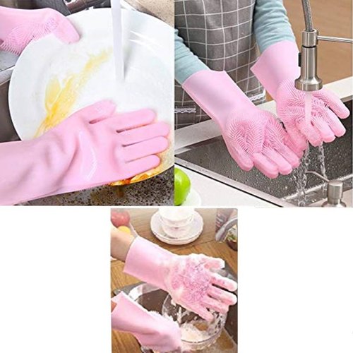 Silicone Washing Full Finger Gloves - For Home (Random Colors) - AVORA