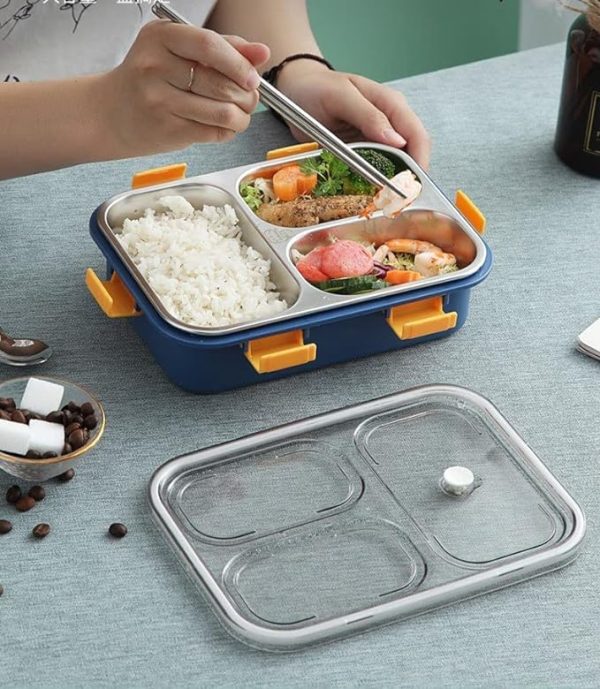 Stainless Steel Lunch Box Premium | Lunch Boxes With Removable Inner Plate Reusable For Adults, Kids Leakproof Reusable Microwave Freezer Safe (random Color)