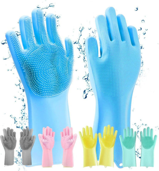 Silicone Washing Full Finger Gloves - For Home (Random Colors) - AVORA