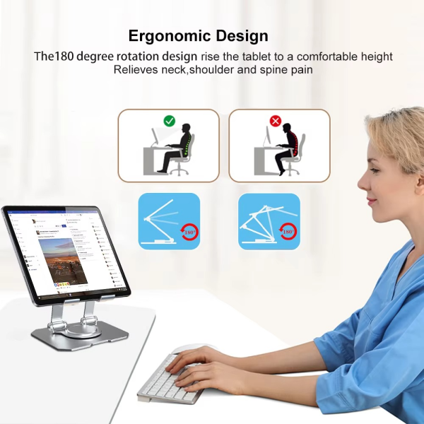 360° Rotating Metal Tablet & Mobile – Adjustable, Foldable, And Portable Desk Mount With Cooling Design For Phones, Tablets, And Small Devices, Device Cooling Stand | Stainless Steel Stand, Tablet Holder Stand – Random Color