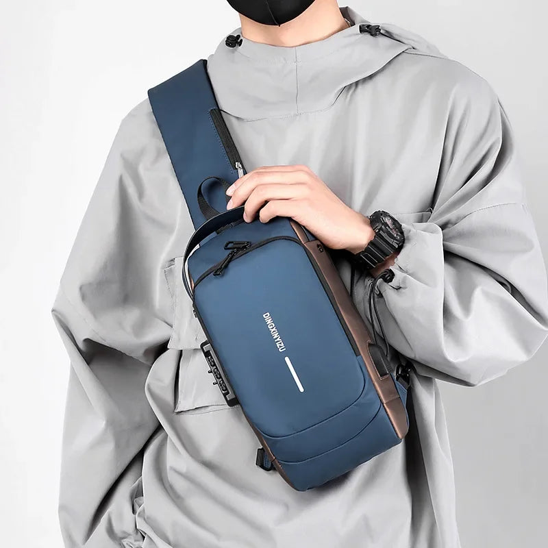 Blue &amp; Brown | Multifunction Anti-Theft USB Charging Crossbody Shoulder Bag | Stylish, Secure &amp; Ready for Adventures