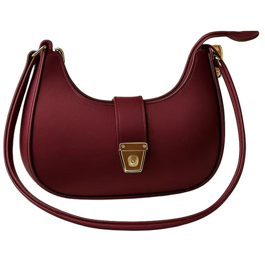 Crescent Luxury Faux Leather Shoulder Bag | Maroon Elegant Handbag for Women