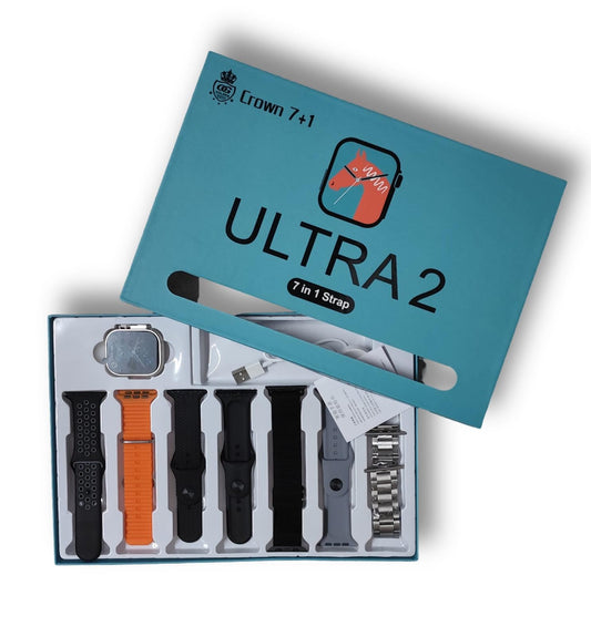 Crown 7 IN 1 SmartWatch | 2.1 Inch Full HD Screen Series 8 Wireless Charging | 7 Straps Waterproof - AVORA