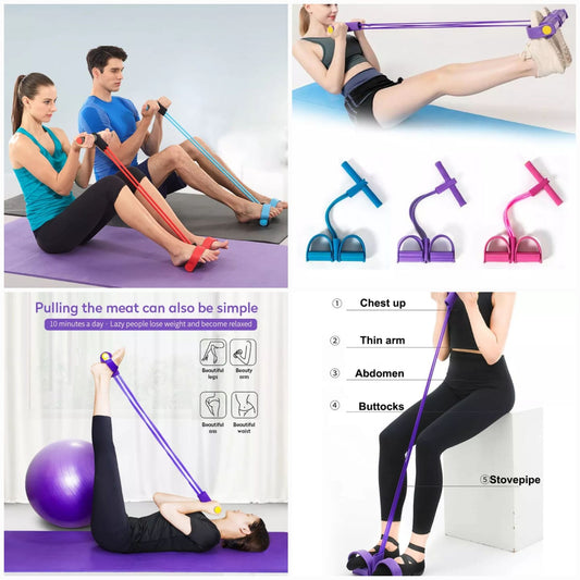 Foot Pedal Resistance Band Elastic Sit-Up Pull Rope Yoga Fitness Gym - Elastic Pull Ropes Tummy Trimmer (Random Colors) - AVORA
