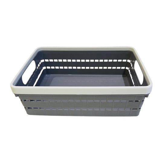 Multi-Purpose Storage Basket with Handles | Woven Plastic Organizing Bin | 23cm L x 16.5cm W x 7.5cm I Office Storage Organizer Bin for Pantry, School, Toy, Beauty Products - AVORA