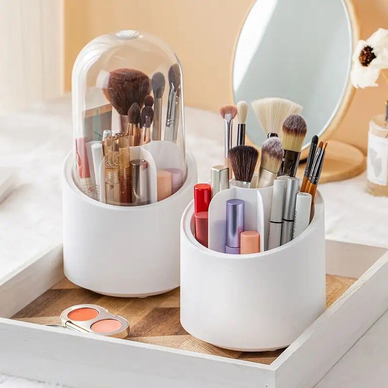 Brush Container Makeup Brush Holder Dust-proof Rotating Plastic Lipstick Eyebrow Pencil Vanity Supplies ( random color)