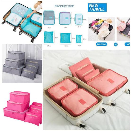 6 pcs/Set Travel Storage Bag Portable Luggage Organizer Clothes Tidy Pouch Zip Cube Luggage Toiletry Bag Organizer Pouch Home Organization - Multi (random colors)