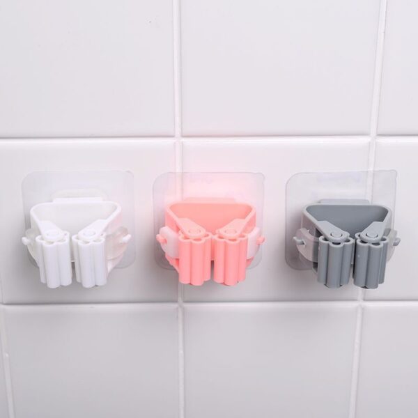 1 Pc Mop and Broom Self Adhesive Holder Wall Mount Magic Hanger Organizer Cleaning Tools Storage Mop Rack (Random Color) - AVORA